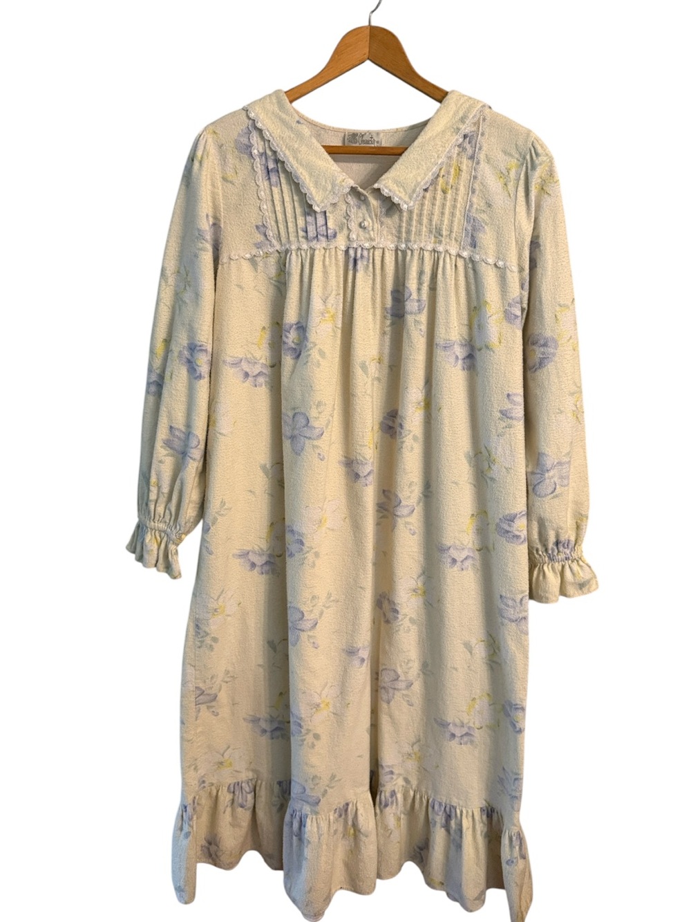 Women’s Vintage Prairie Core Flannel Floral Nightgown Size M yellow & lavender